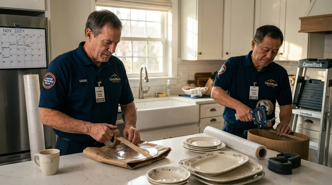 Professional crew packing kitchen dishware in Brussels, WI